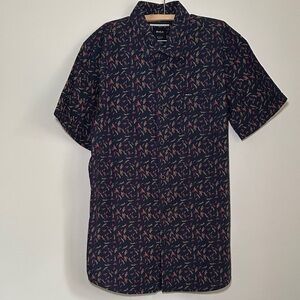 RVCA Men's Navy Patterned Button Down Shirt